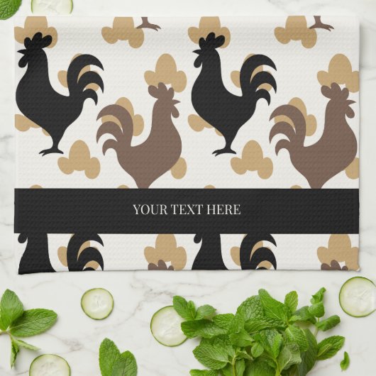 Rustic Folk Art Rooster Pattern, Farmhouse Kitchen キッチンタオル (折り畳み)