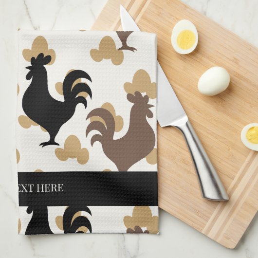 Rustic Folk Art Rooster Pattern, Farmhouse Kitchen キッチンタオル (四つ折り)