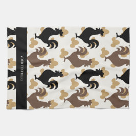 Rustic Folk Art Rooster Pattern, Farmhouse Kitchen キッチンタオル