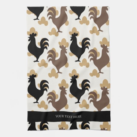 Rustic Folk Art Rooster Pattern, Farmhouse Kitchen キッチンタオル (縦)