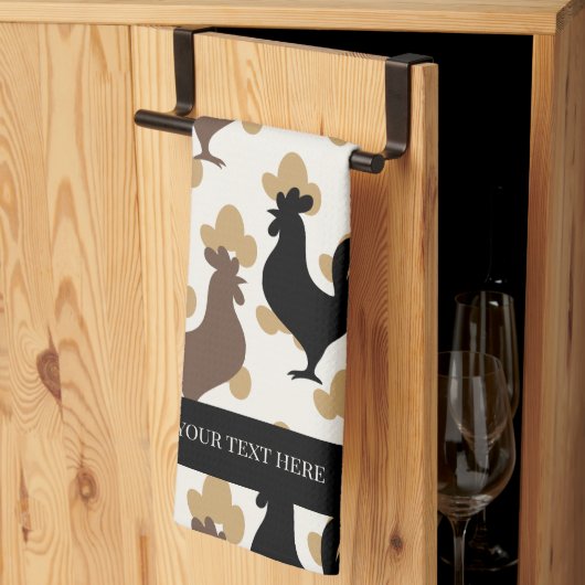 Rustic Folk Art Rooster Pattern, Farmhouse Kitchen キッチンタオル (三つ折り)
