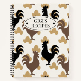 Rustic Folk Art Rooster Pattern, Farmhouse Recipe ノートブック