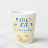 Rustic Food Butter Yellow Blue Boy Baby Shower 紙コップ (正面)