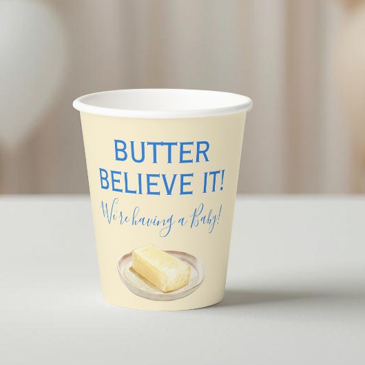 Rustic Food Butter Yellow Blue Boy Baby Shower 紙コップ