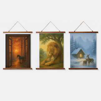 Rustic Forest Animal Wall Art Set of 3 – Deer & Ho 吊り下げ型タペストリー