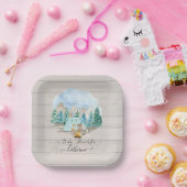 Rustic Forest Animals Deer Bear Boy Baby Shower ペーパープレート (パーティー)