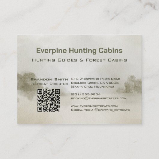 Rustic Forest Antler Deer Hunting Cabins QR-code 名刺 (裏面)