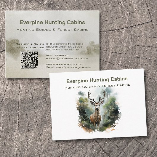 Rustic Forest Antler Deer Hunting Cabins QR-code 名刺