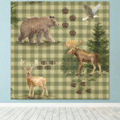 Rustic Forest Bear Deer Moose Eagle Watercolor キャンバスプリント (インサイチュ (ウッドフロア))