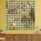 Rustic Forest Bear Deer Moose Eagle Watercolor キャンバスプリント (インサイチュ (リビング))