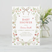 Rustic Forest Floral Bow Neutral Baby Shower 招待状 (スタンド正面)