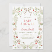 Rustic Forest Floral Bow Neutral Baby Shower 招待状 (正面)