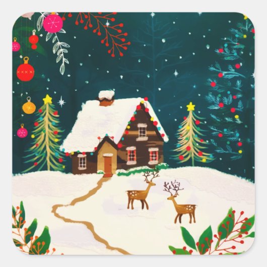 Rustic Forest Foliage Autumn Winter Berries  スクエアシール (正面)