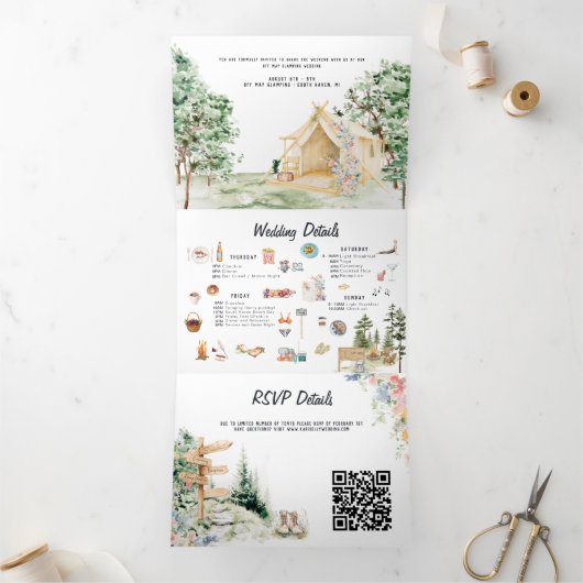 Rustic Forest Glamping Wedding Tri-Fold Invitation 三つ折り招待状 (内部)