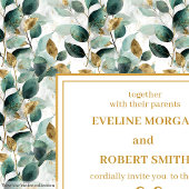 Rustic Forest Green Gold Greenery Wedding Invites 招待状