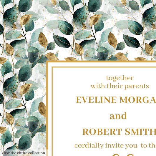 Rustic Forest Green Gold Greenery Wedding Invites 招待状