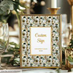 Rustic Forest Green Gold Leaves ウェディング カスタム ポスター