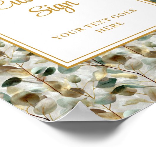 Rustic Forest Green Gold Leaves Wedding Custom  ポスター (角)