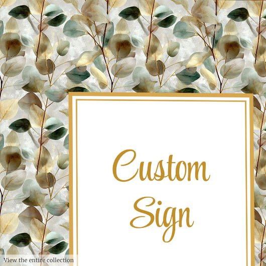 Rustic Forest Green Gold Leaves Wedding Custom  ポスター