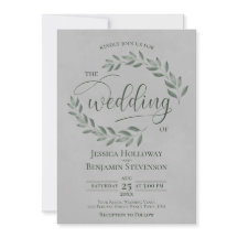 Rustic Forest Green Leaves Elegant Gray Wedding