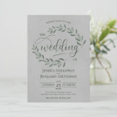 Rustic Forest Green Leaves Elegant Gray Wedding 招待状 (スタンド正面)
