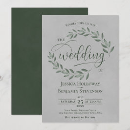 Rustic Forest Green Leaves Elegant Gray Wedding 招待状
