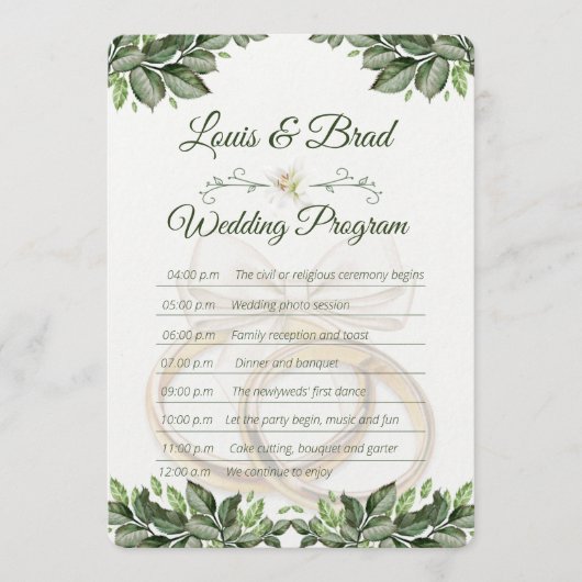 Rustic Forest Greenery Floral Wedding Program Card プログラム (正面)