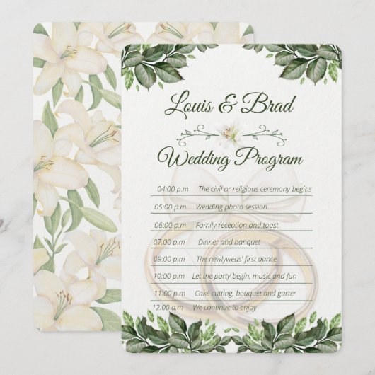 Rustic Forest Greenery Floral Wedding Program Card プログラム (正面/裏面)