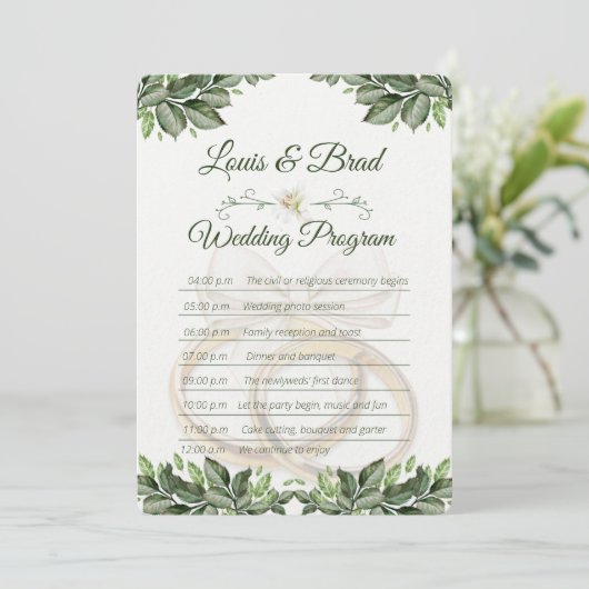 Rustic Forest Greenery Floral Wedding Program Card プログラム (スタンド正面)