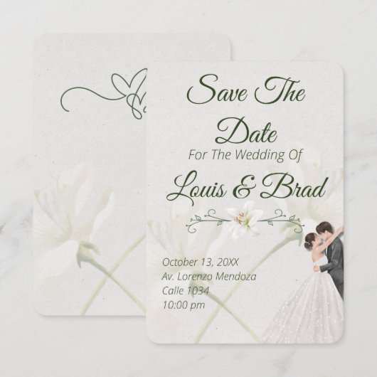 Rustic Forest Greenery Floral Wedding Save the Dat 案内状 (正面/裏面)