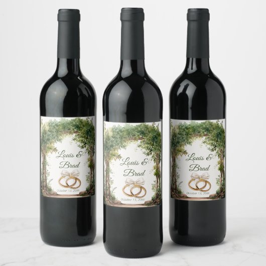 Rustic Forest Greenery Wedding Wine Bottle Label ワインラベル (ボトル)
