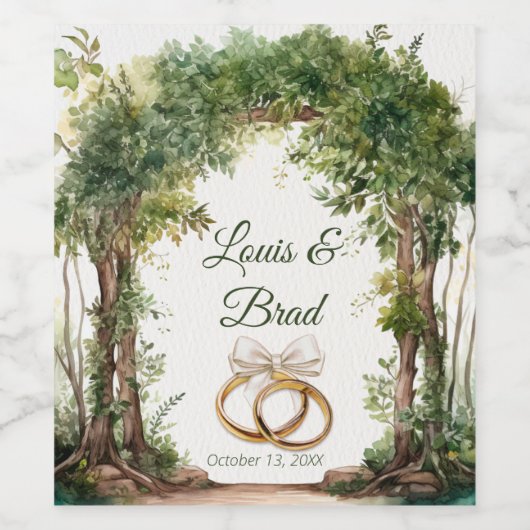 Rustic Forest Greenery Wedding Wine Bottle Label ワインラベル (シングルラベル)