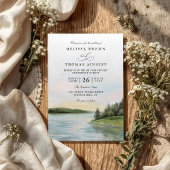 Rustic Forest Lake Landscape QR Code Wedding 招待状