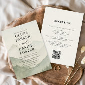 Rustic Forest Mountains QR Code Wedding  招待状