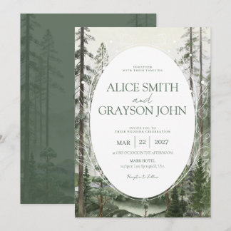 Rustic Forest Tree Classic Watercolor Wedding 招待状