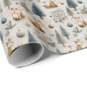 Rustic Fox and Christmas Tree and Bauble In Blue ラッピングペーパー (ロールコーナー)