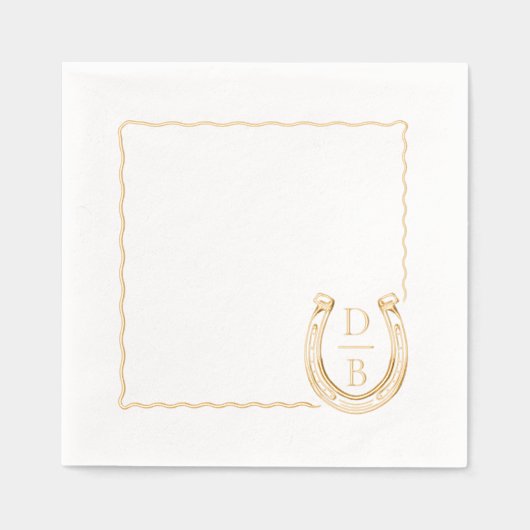 Rustic Frame Western Horseshoe Monogram Wedding 箔ナプキン (正面)