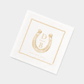 Rustic Frame Western Horseshoe Monogram Wedding 箔ナプキン (左)