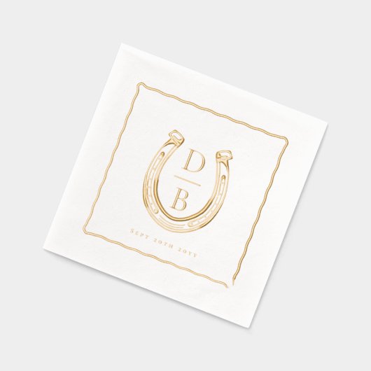 Rustic Frame Western Horseshoe Monogram Wedding 箔ナプキン (左)
