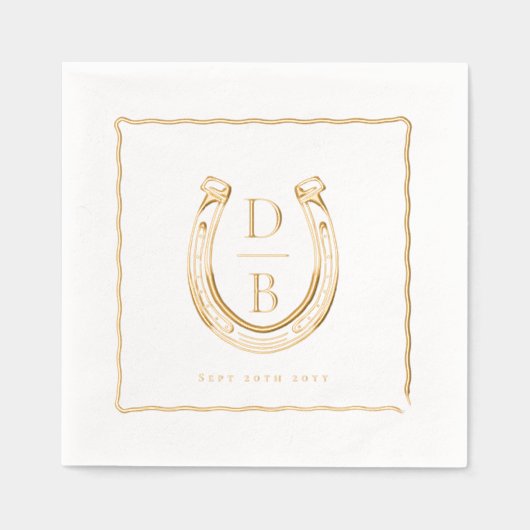 Rustic Frame Western Horseshoe Monogram Wedding 箔ナプキン (正面)