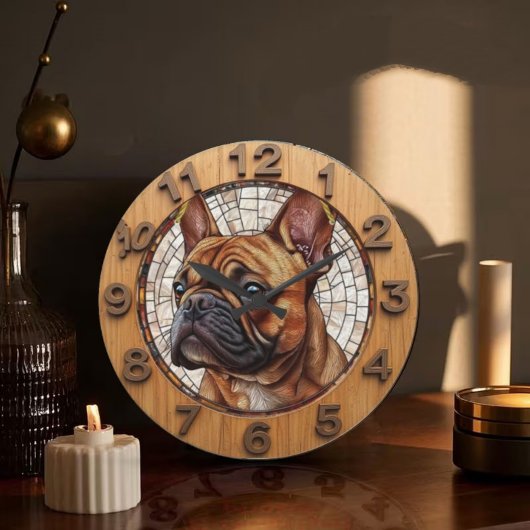 Rustic French Bulldog ラージ壁時計