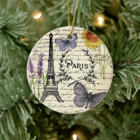 rustic french country scripts paris eiffel tower セラミックオーナメント (ツリー)