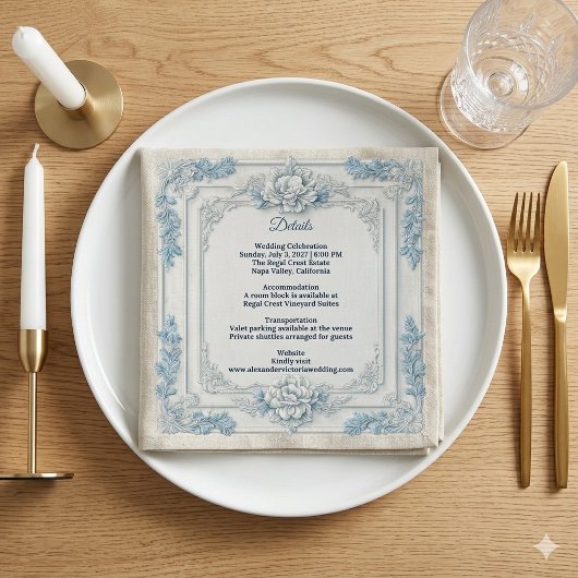 Rustic French Country Shabby Chic Decor White Blue スタンダードカクテルナプキン