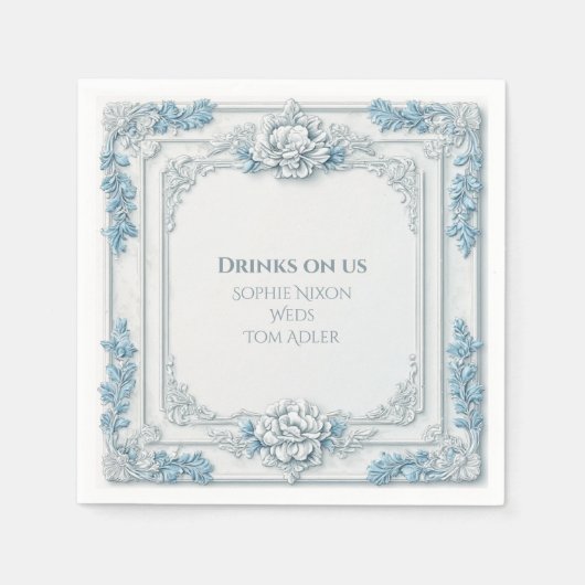 Rustic French Country Shabby Chic Decor White Blue スタンダードカクテルナプキン (正面)