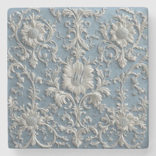 Rustic French Country Shabby Chic Decor White Blue ストーンコースター (正面)