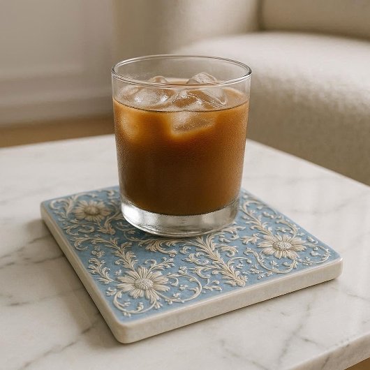 Rustic French Country Shabby Chic Decor White Blue ストーンコースター