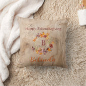 Rustic Friendsgiving 秋のリース モノグラム 名前 クッション (ブランケット)