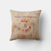 Rustic Friendsgiving 秋のリース モノグラム 名前 クッション (裏面)