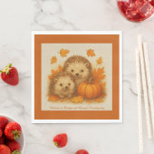 rustic Friendsgiving hedgehog & Autumn leaves  スタンダードランチョンナプキン (インサイチュ)