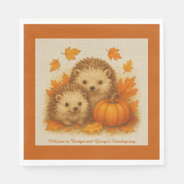 rustic Friendsgiving hedgehog & Autumn leaves  スタンダードランチョンナプキン